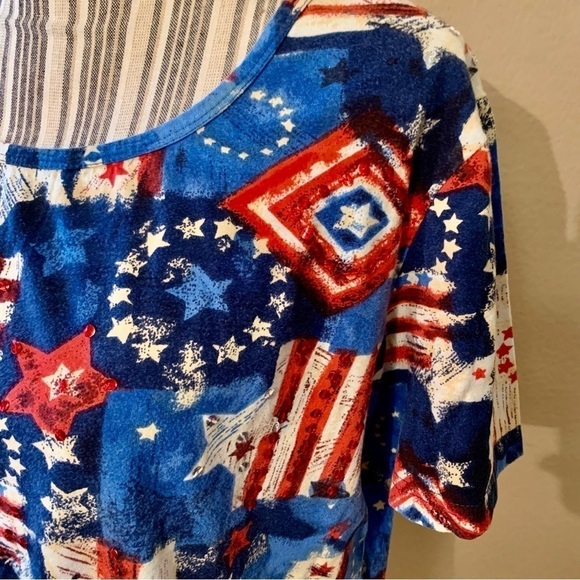 Collections Etc Tee Large Red White Blue Taupe 100% Cotton Sequins Short Slvs - Picture 6 of 13